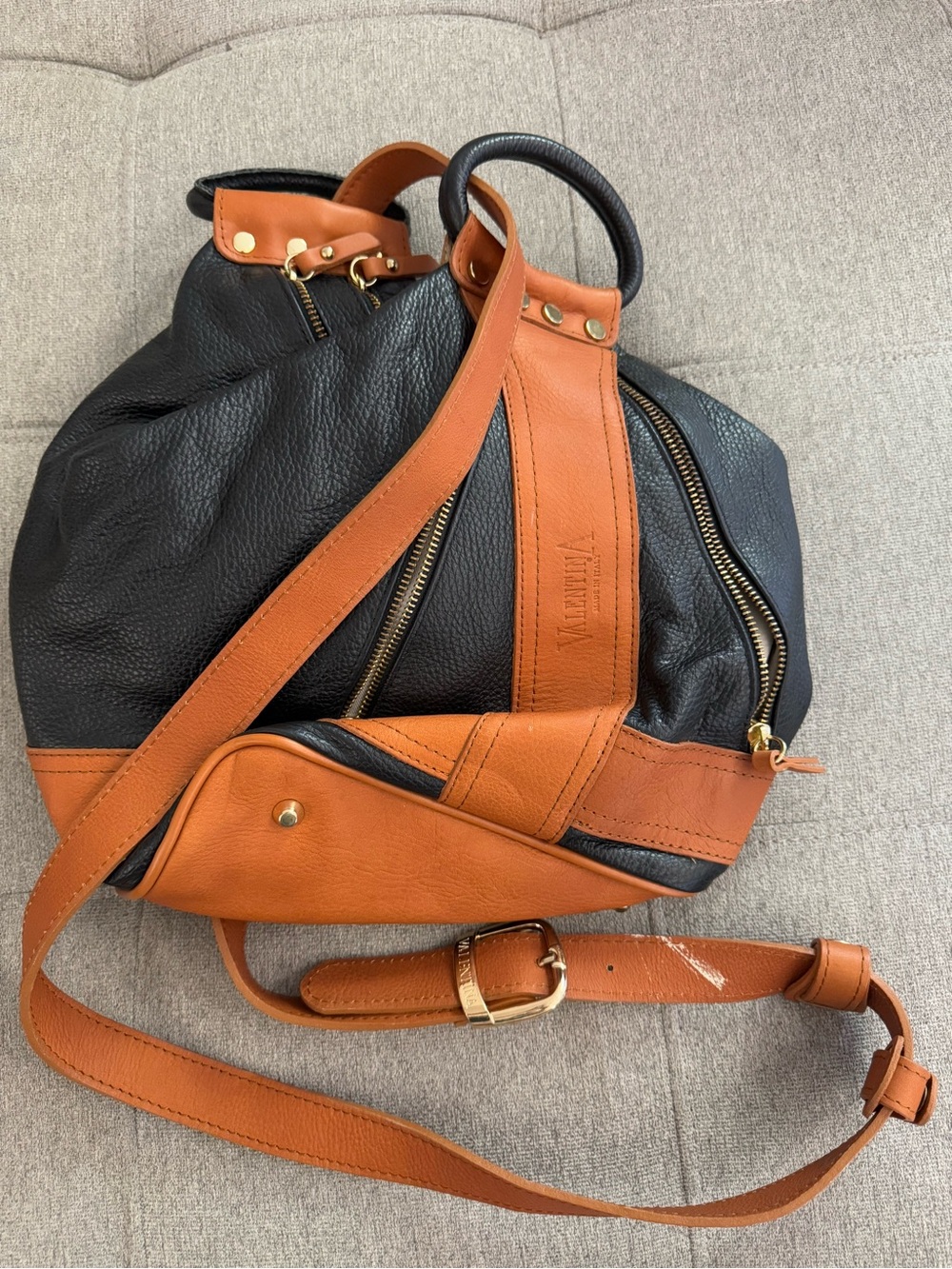 Valentina Italian Leather Black and Tan Slingback Shoulder Bag - Designer Italy